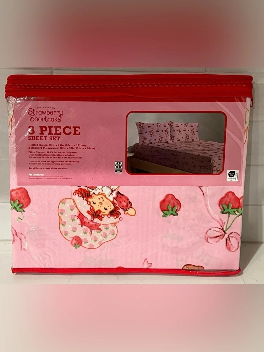 Lot 2 STRAWBERRY SHORTCAKE Twin Fitted Sheet Set 3 Piece 2 Pillowcases Pink HTF